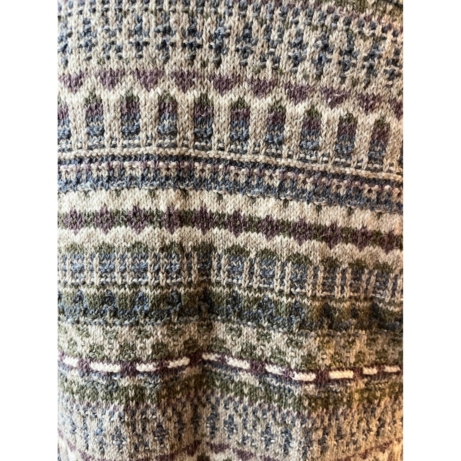 Vintage Alps Womens Fair Isle Knit Sweater Vest Earth Tone Cotton Blend USA Made
