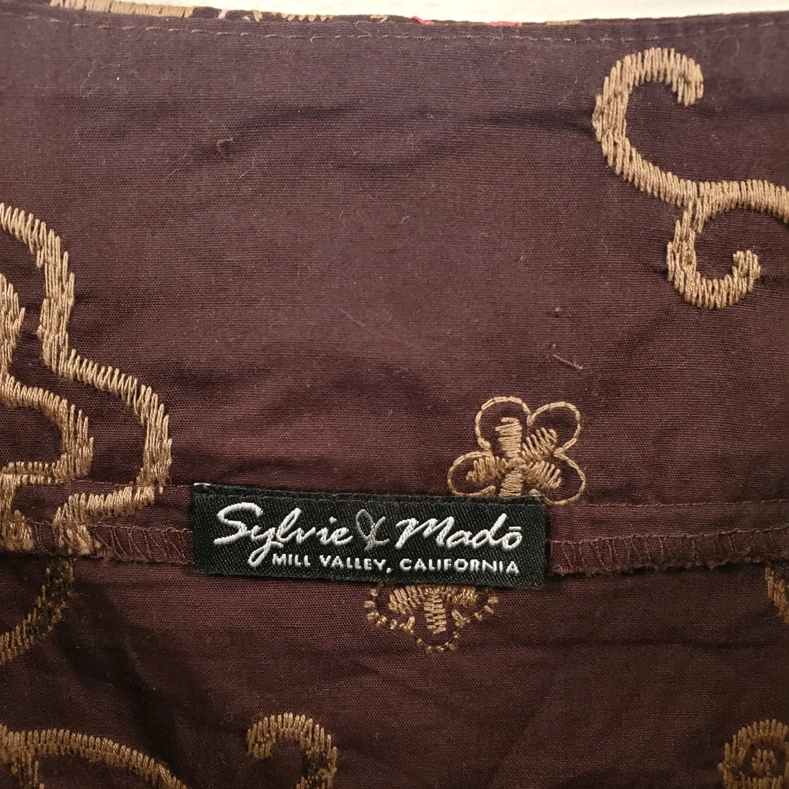 Vtg Y2K Sylvie & Mado Brown A Line Stiched Floral Embroidered Skirt Large Boho