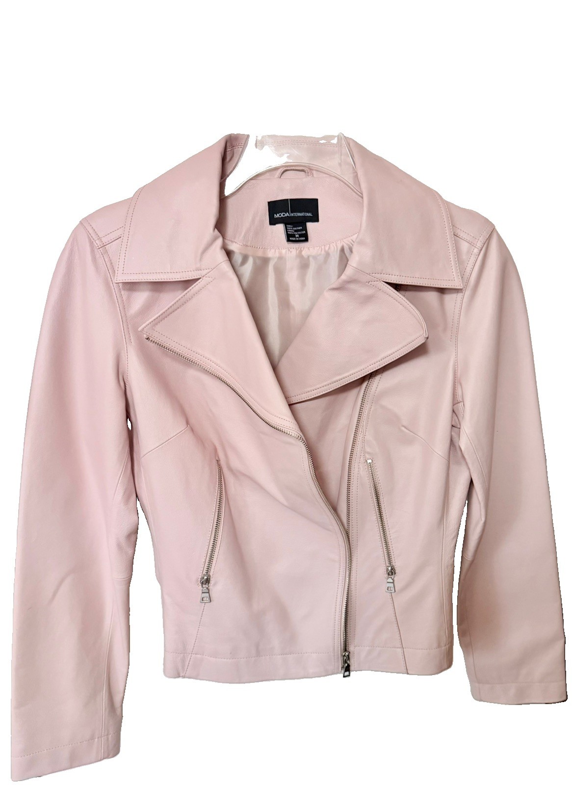 Vintage Moda International Pink Leather Moto Jacket Size M