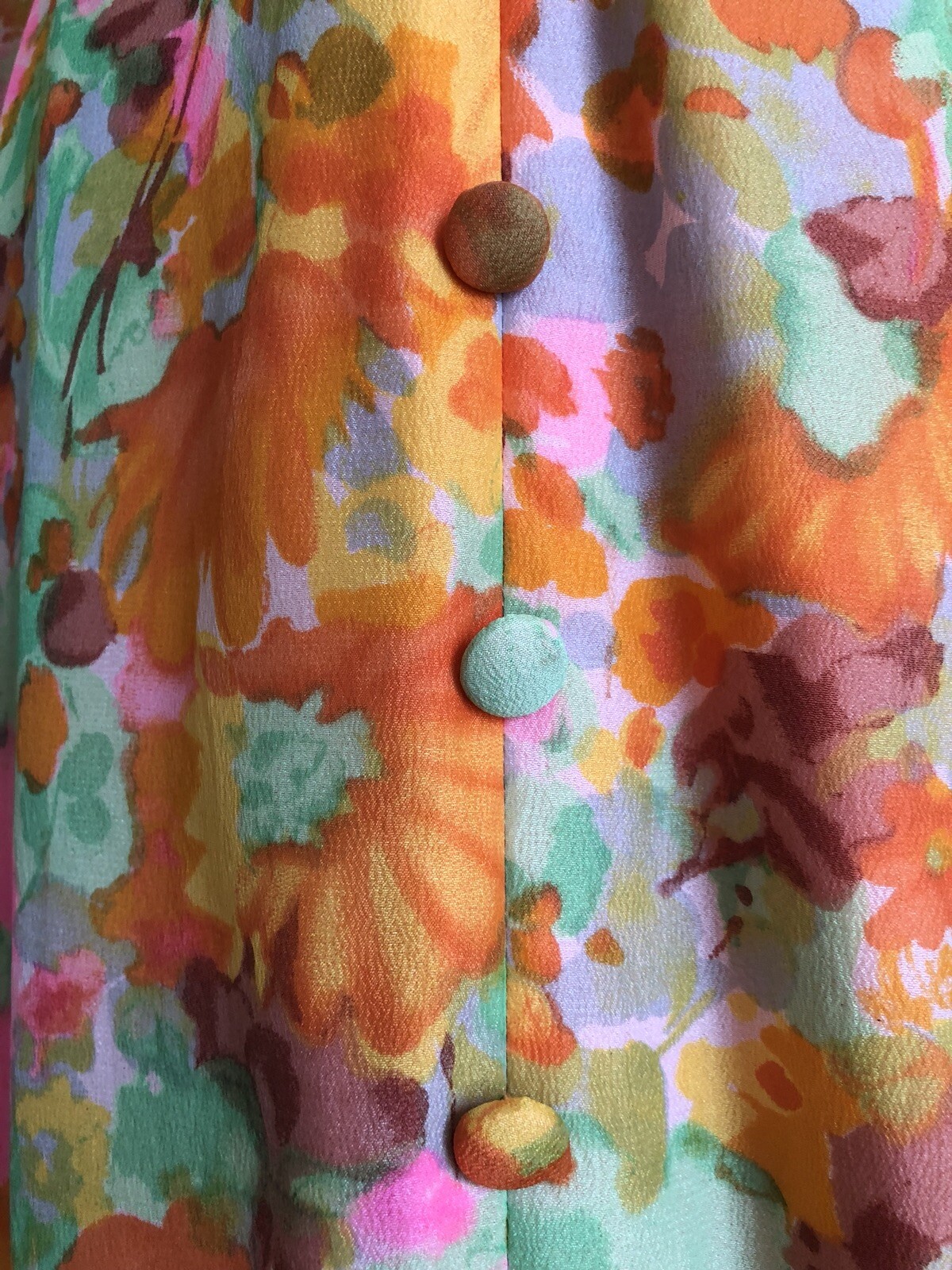 Vintage 70s Psychedelic Bright Pink Orange Floral Long Hippie Dress Sz Sm-Medium