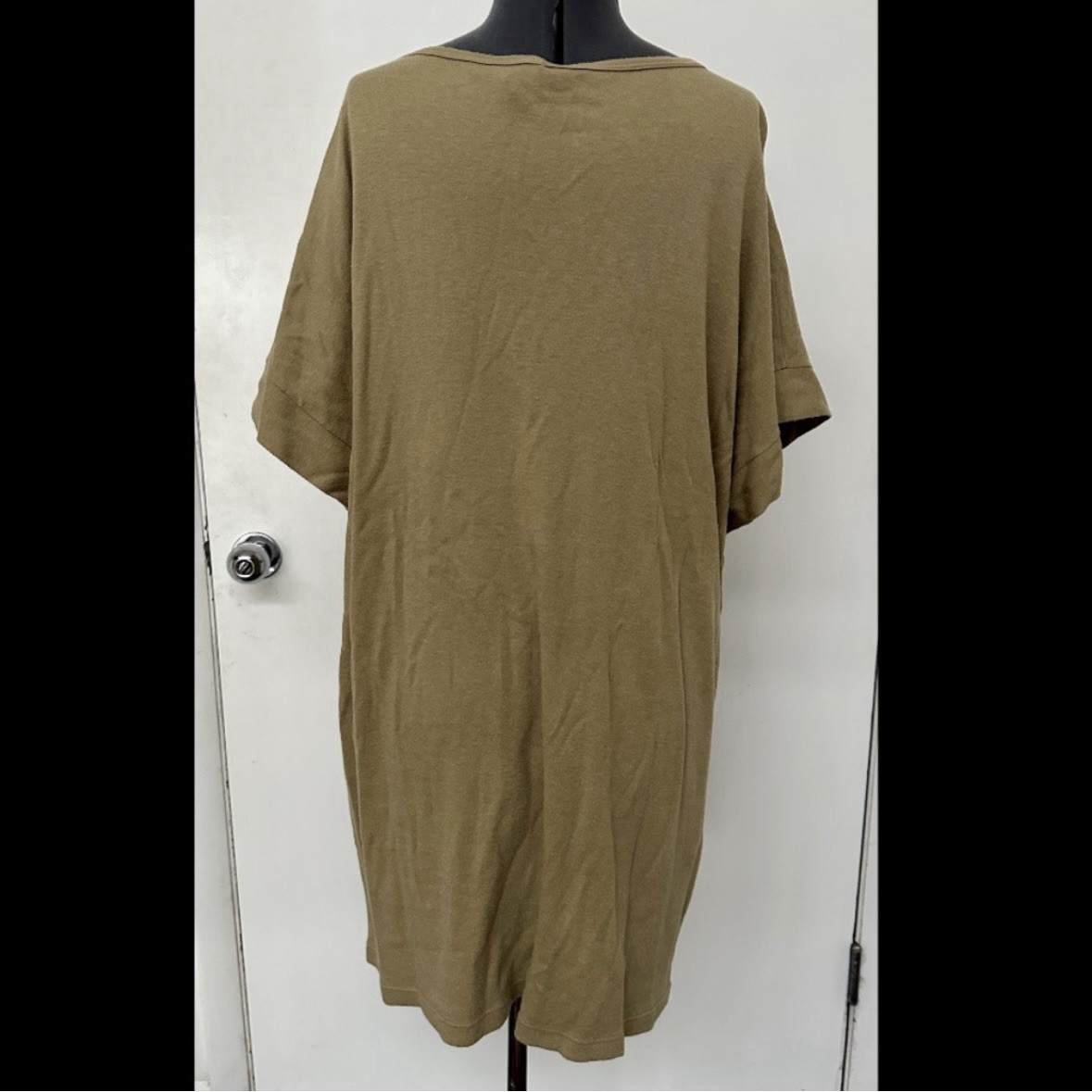 VINTAGE 1980s KRIZIA MAGLIA TAN BROWN TSHIRT JERSEY KNIT DRESS RHINESTONE LOGO L