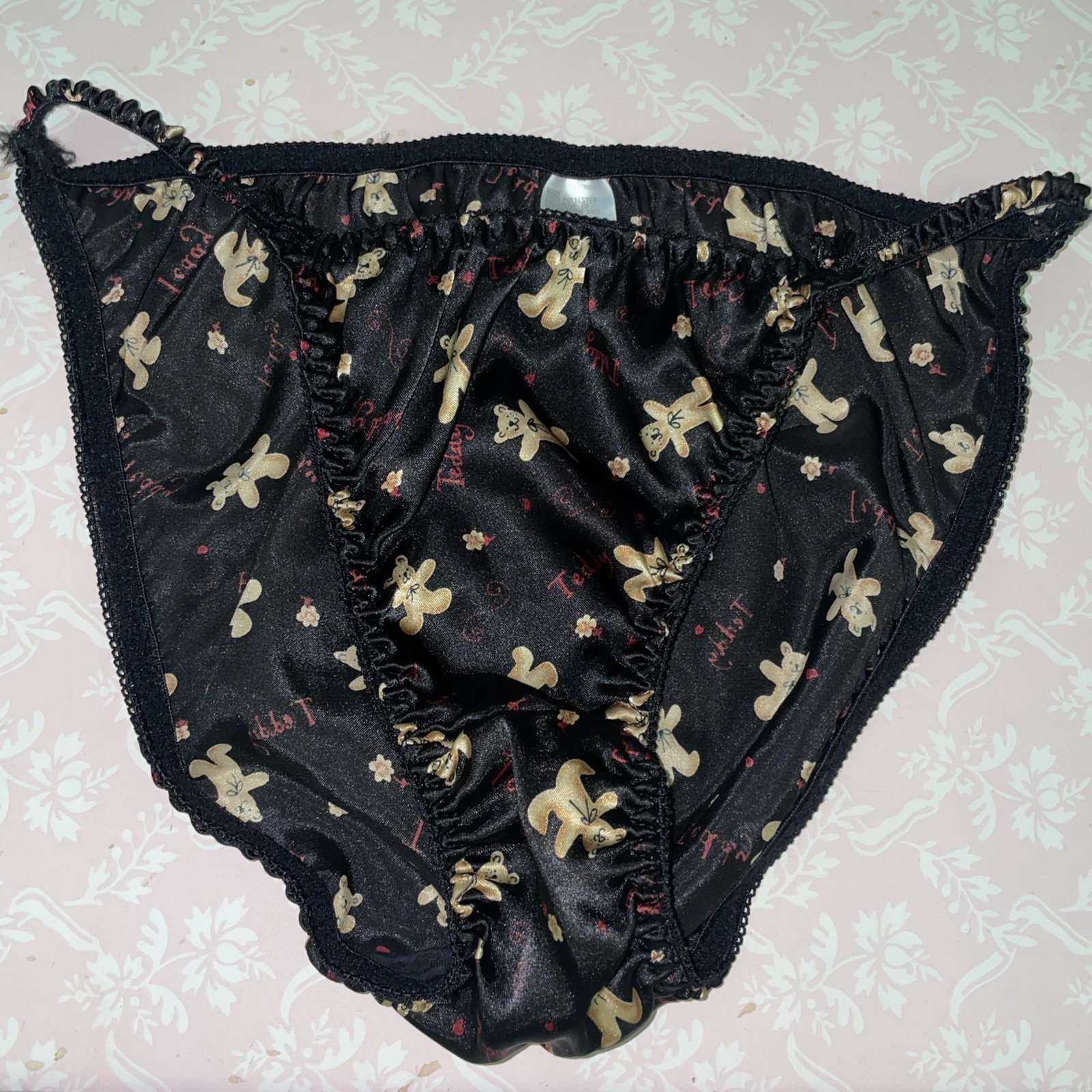 NWOT 90’s VTG Teddy Bear Satin String Bikini Panties W/Bows Unique Sissy Sz XL