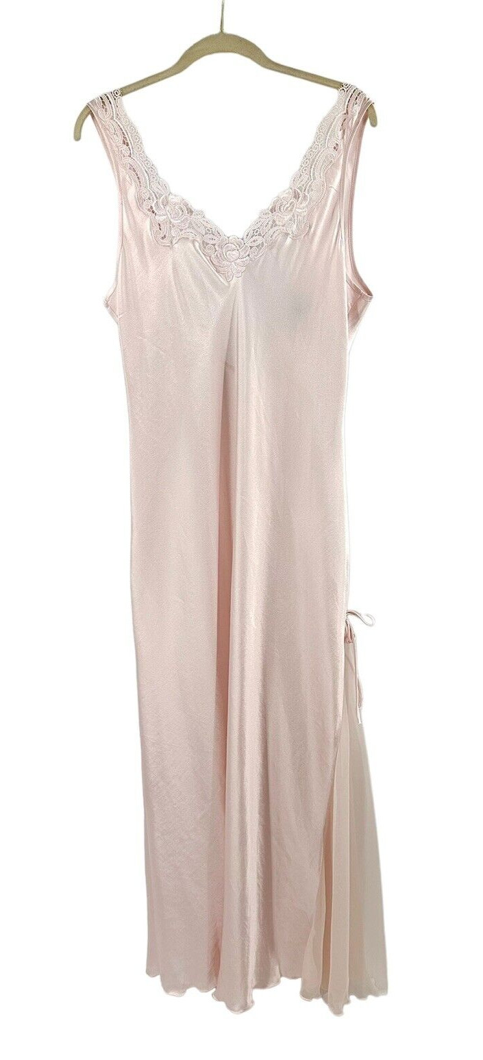 Vintage Valentino Slip Dress Womens Large Satin Maxi Nightgown Lace Ethereal