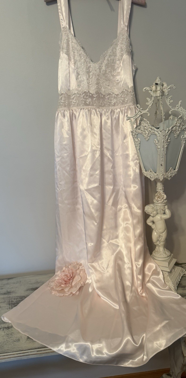 Vintage Harrods London Saxon Lingerie Blush Pink Long Nightgown NEW in Box 1997
