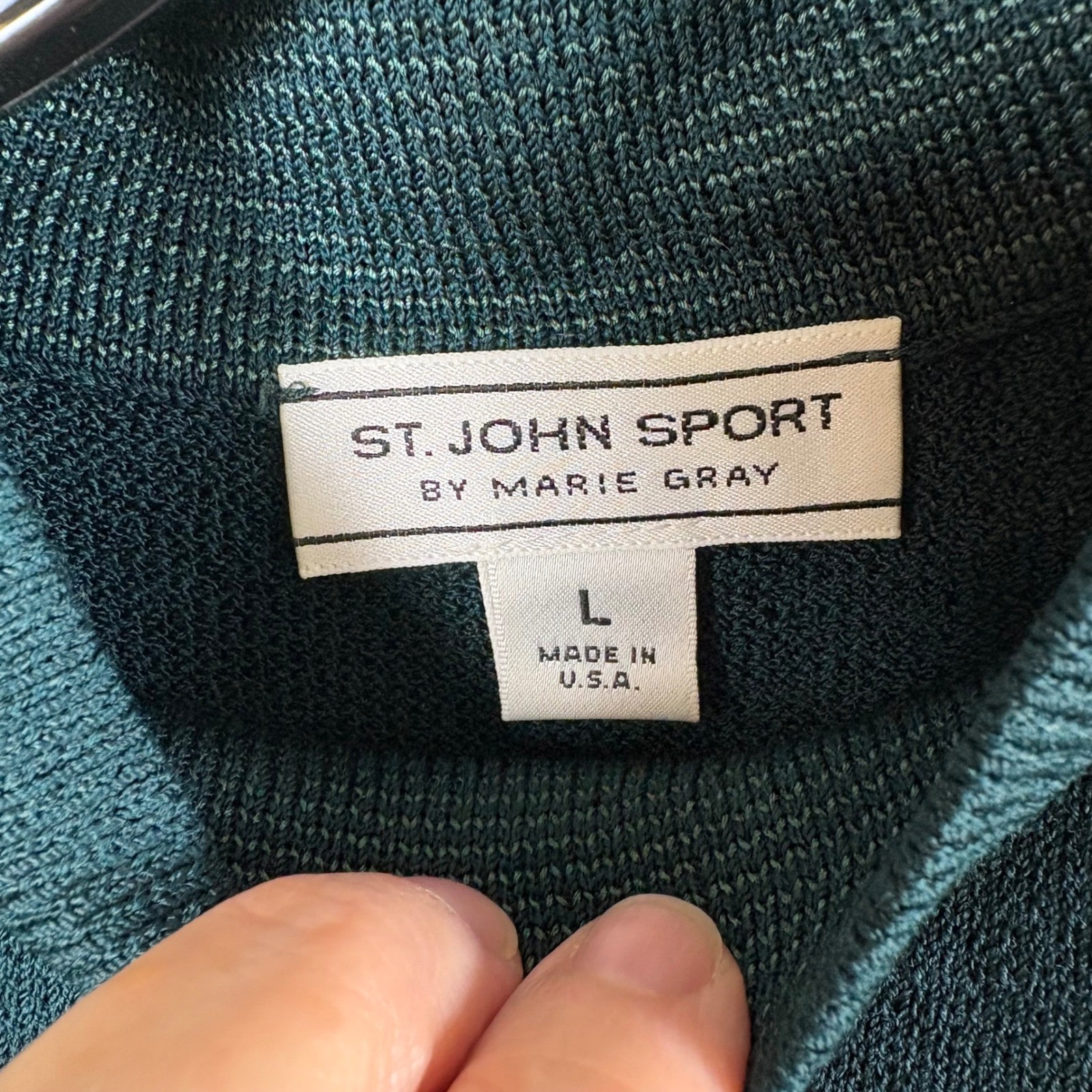 Vtg St. John Collection Skirt Suit 16 Green 3pc Knit Designer Quiet Luxury