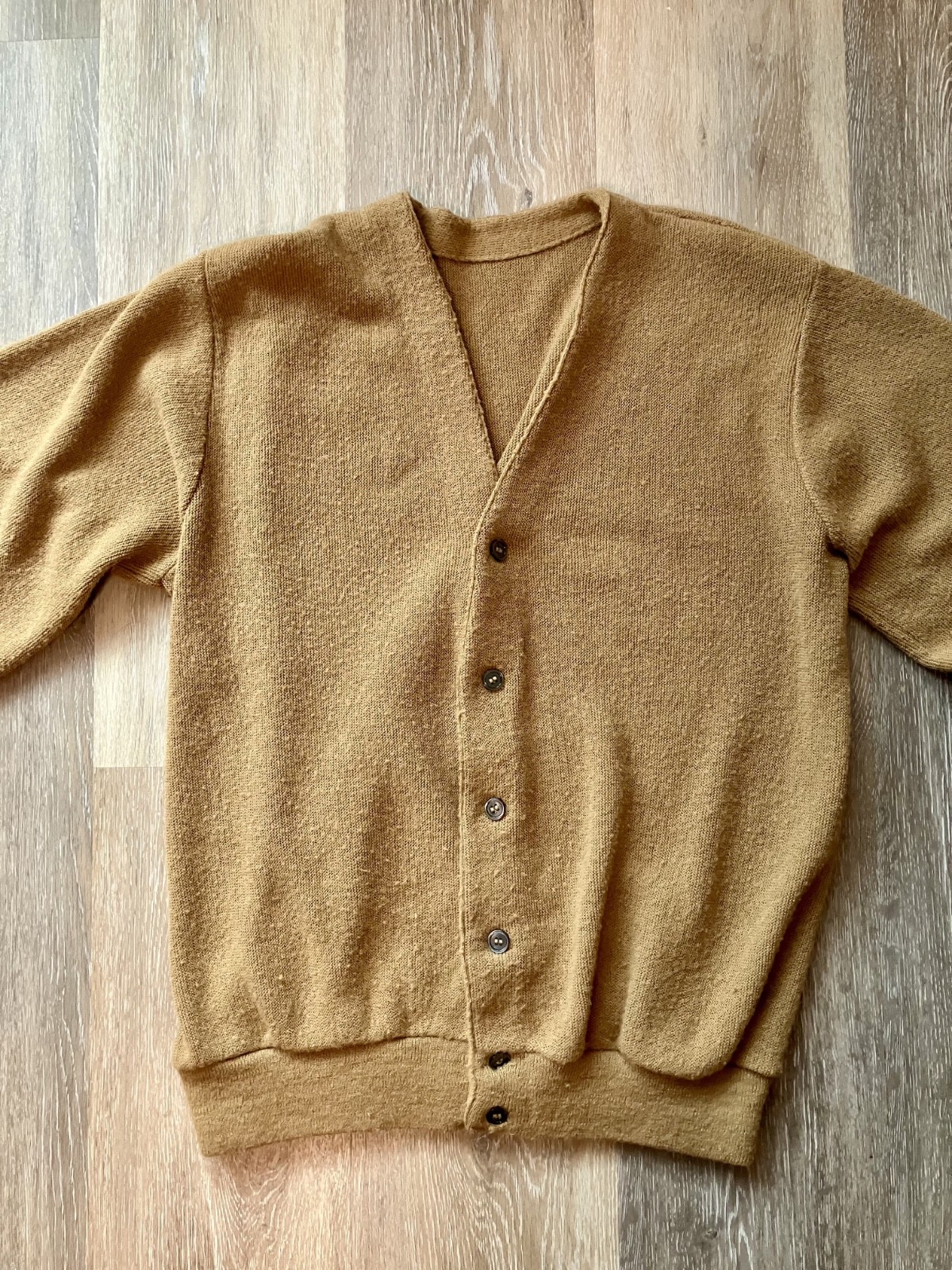 ILGWU Cardigan Wool Blend Sweater Camel Grandpa Style USA Made