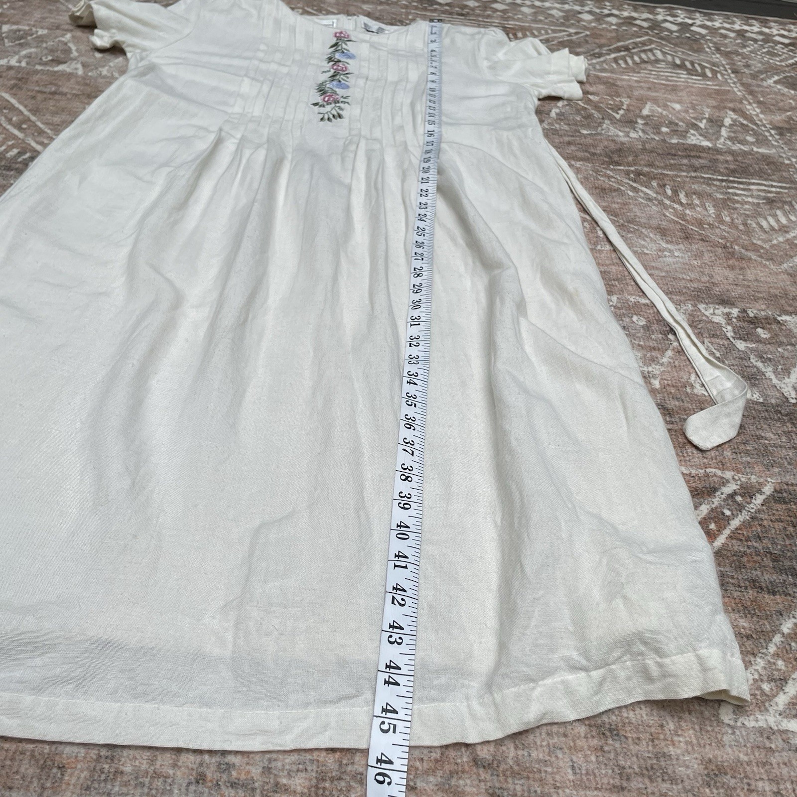 Cottagecore Prairie White Embroidered Midi Dress Pintuck Linen Blend Karin Steve