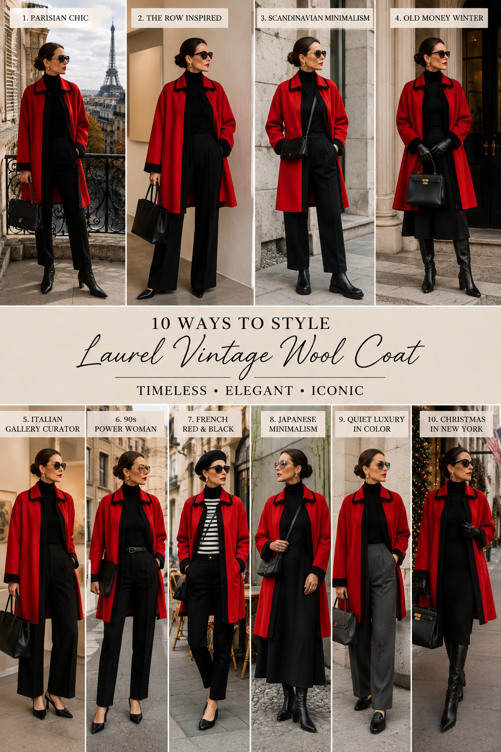 Laurel Escada Wool Coat Red Black Oversized 90s 100% Wool Size 42-48