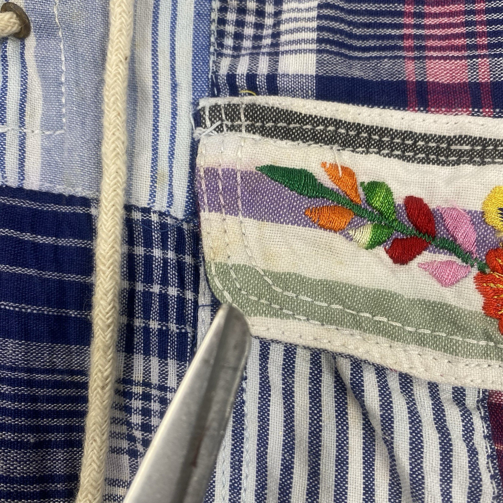 vintage 90s JOUJOU patchwork hooded sleeves shirt S boho floral plaid stripes