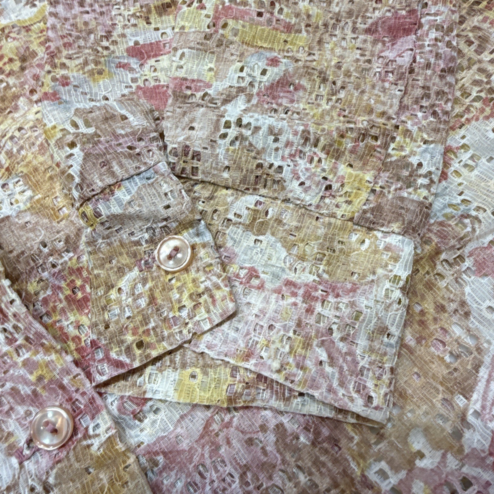 Vintage Betty Miller Floral Lace Overlay Button Front Blouse Pink Medium
