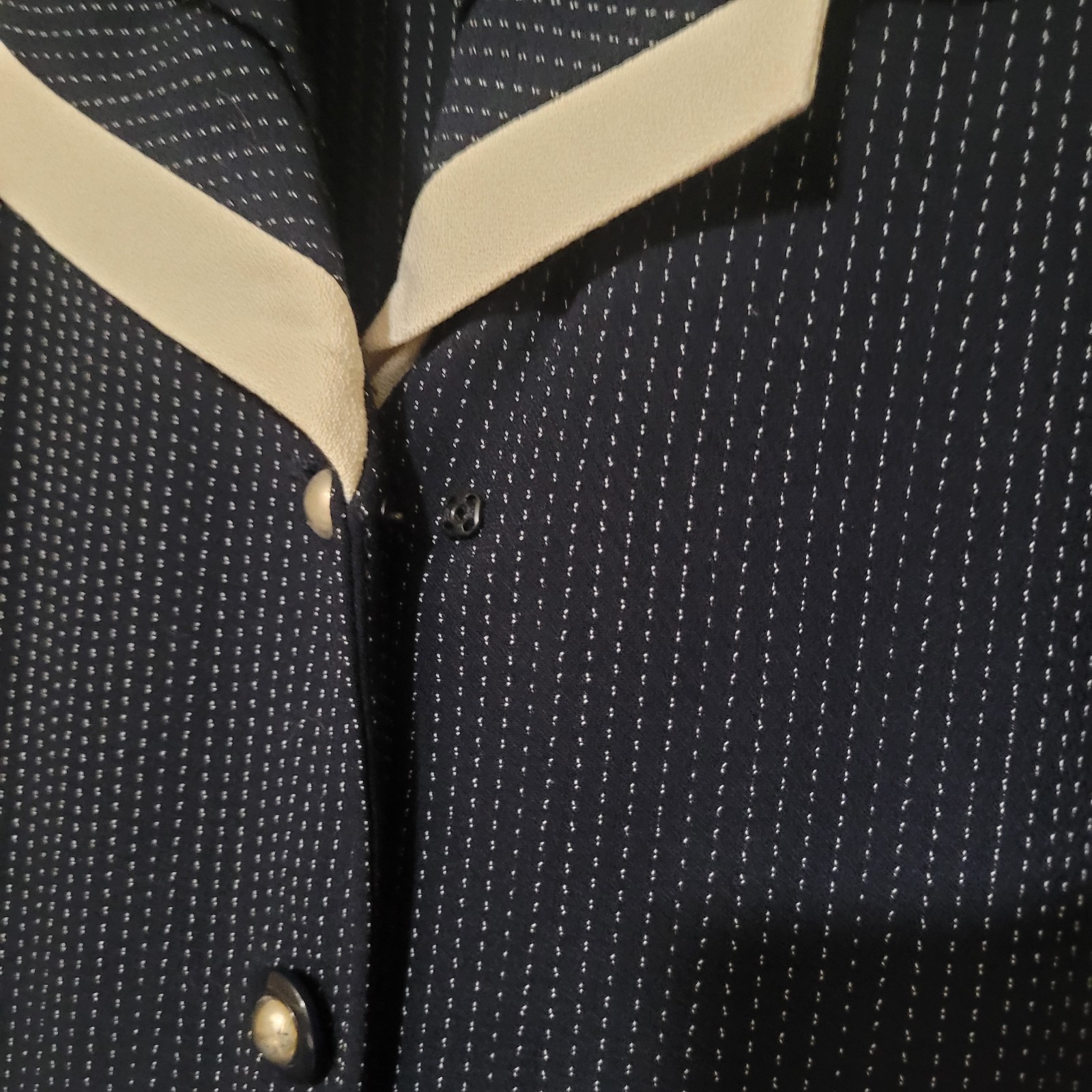Miss Dorby Navy Blue Pinstripe Dress Cottagecore Nauticle Chic Professional S-16