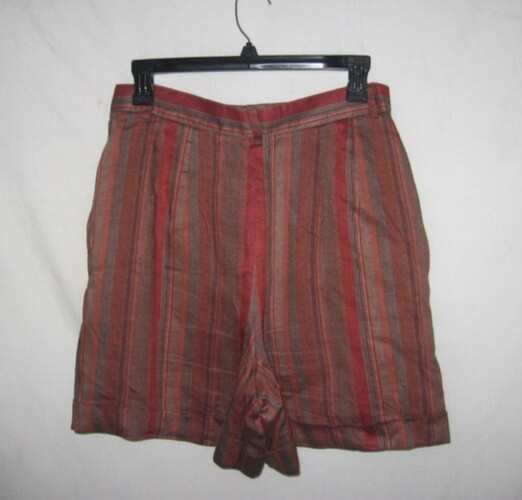 VTG Anne Klein II USA Rayon Linen Stripe Cuff Pleated Slouchy Grunge Boho Shorts