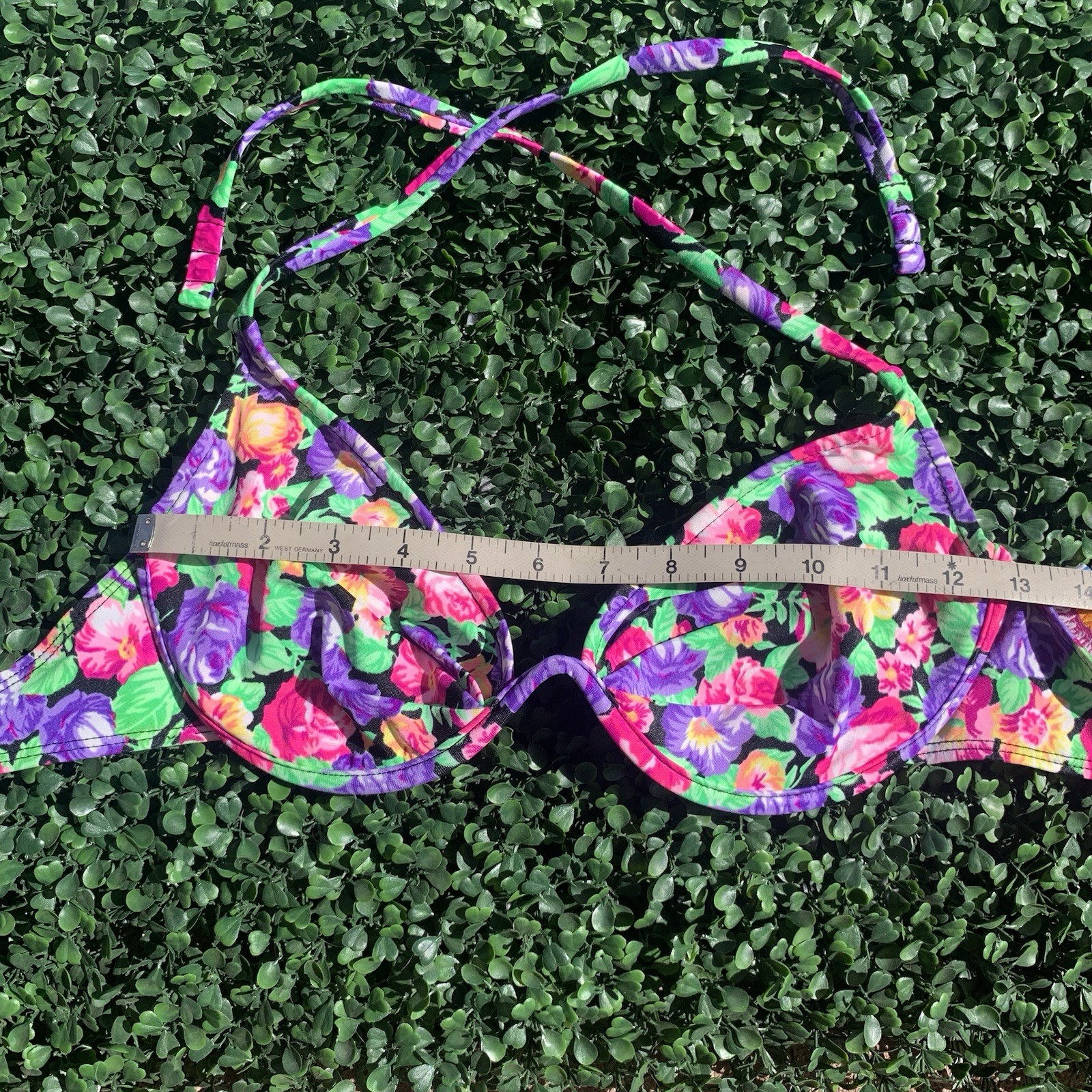 Vintage 80s SUNSETS colorful floral shelf-wire bikini top swim beach tropical