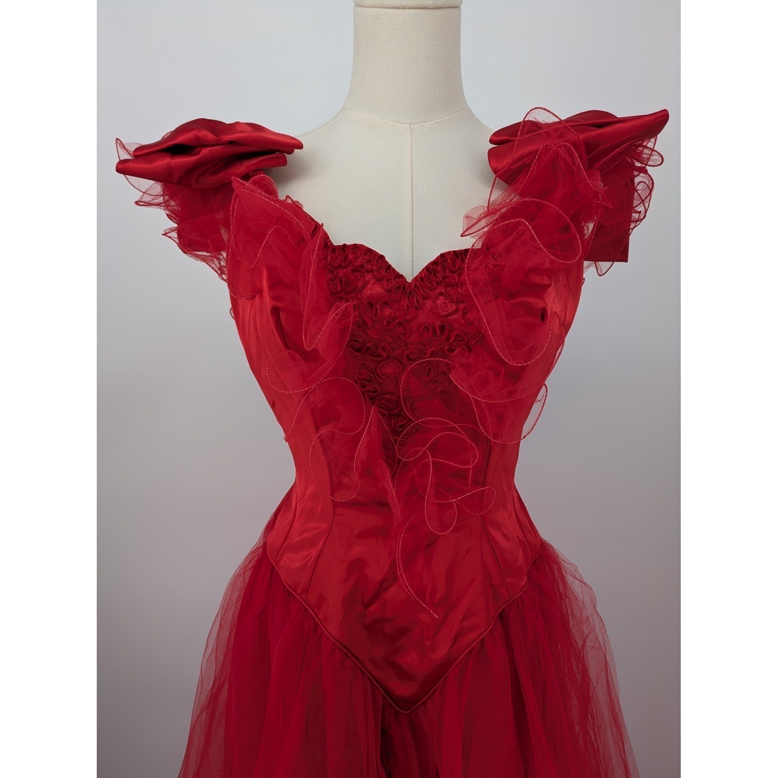 Mike Benet Formals Gown Red Womens Vintage 10 Modern 4 Tulle Satin Bow 80s Dress