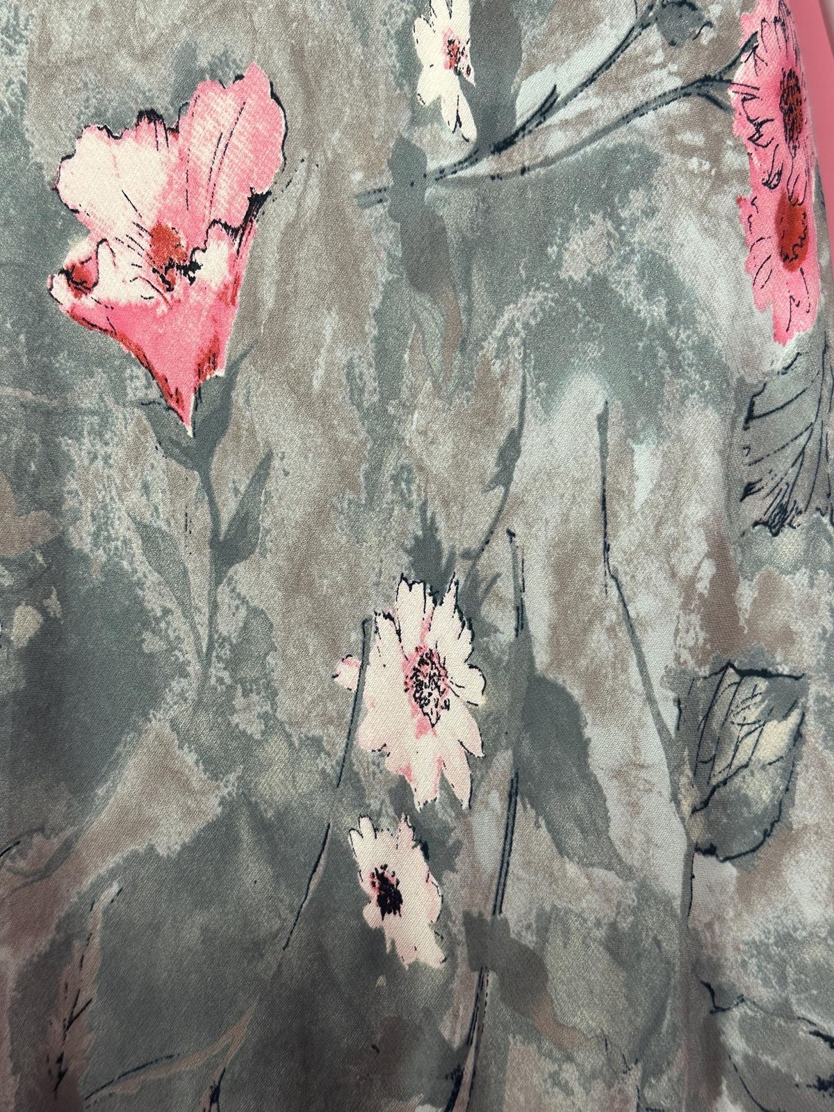 1990s-Y2K CAROLE LITTLE Ink & Watercolor Floral Print V Neck Maxi Slip Dress. SM