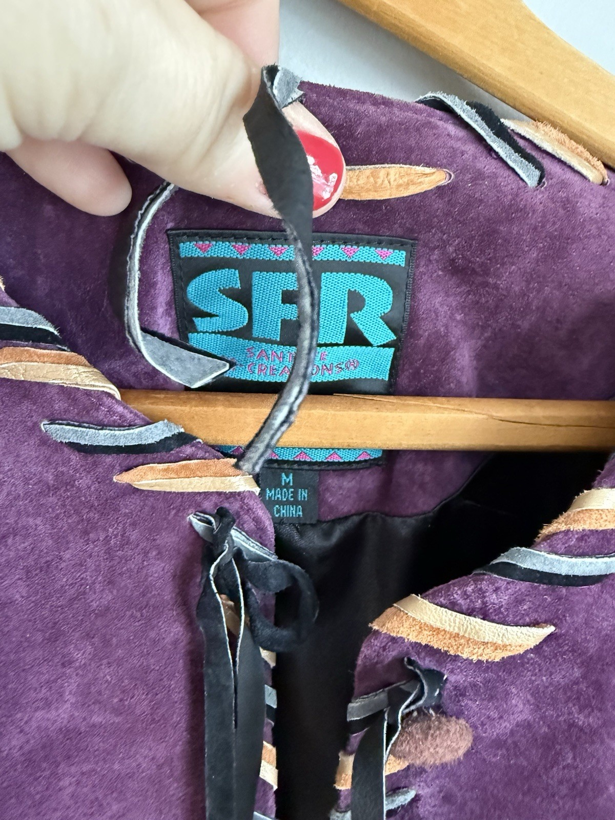 Vtg SFR Santa Fe Recreations Purple Suede Fringe Western Braided One Of A Kind M