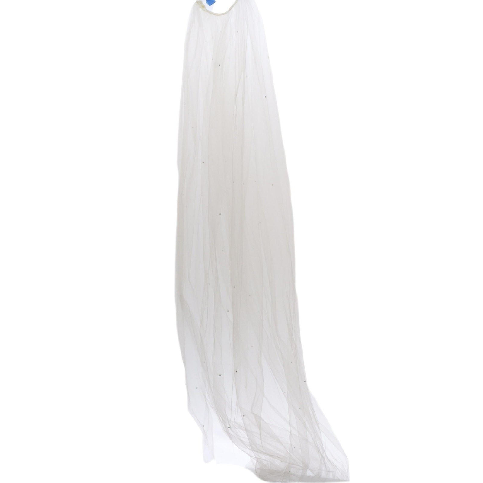 Vintage 90s Bridal Veil Train White Tulle Rhinestone Headband Wedding 95″ Long