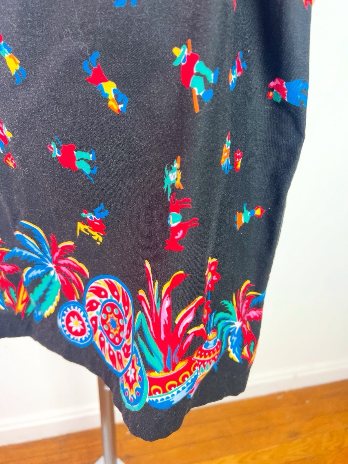 MEXICAN NOVELTY Print 60s 1960’s Vintage Black Cotton Shift Sundress Dress M 36b