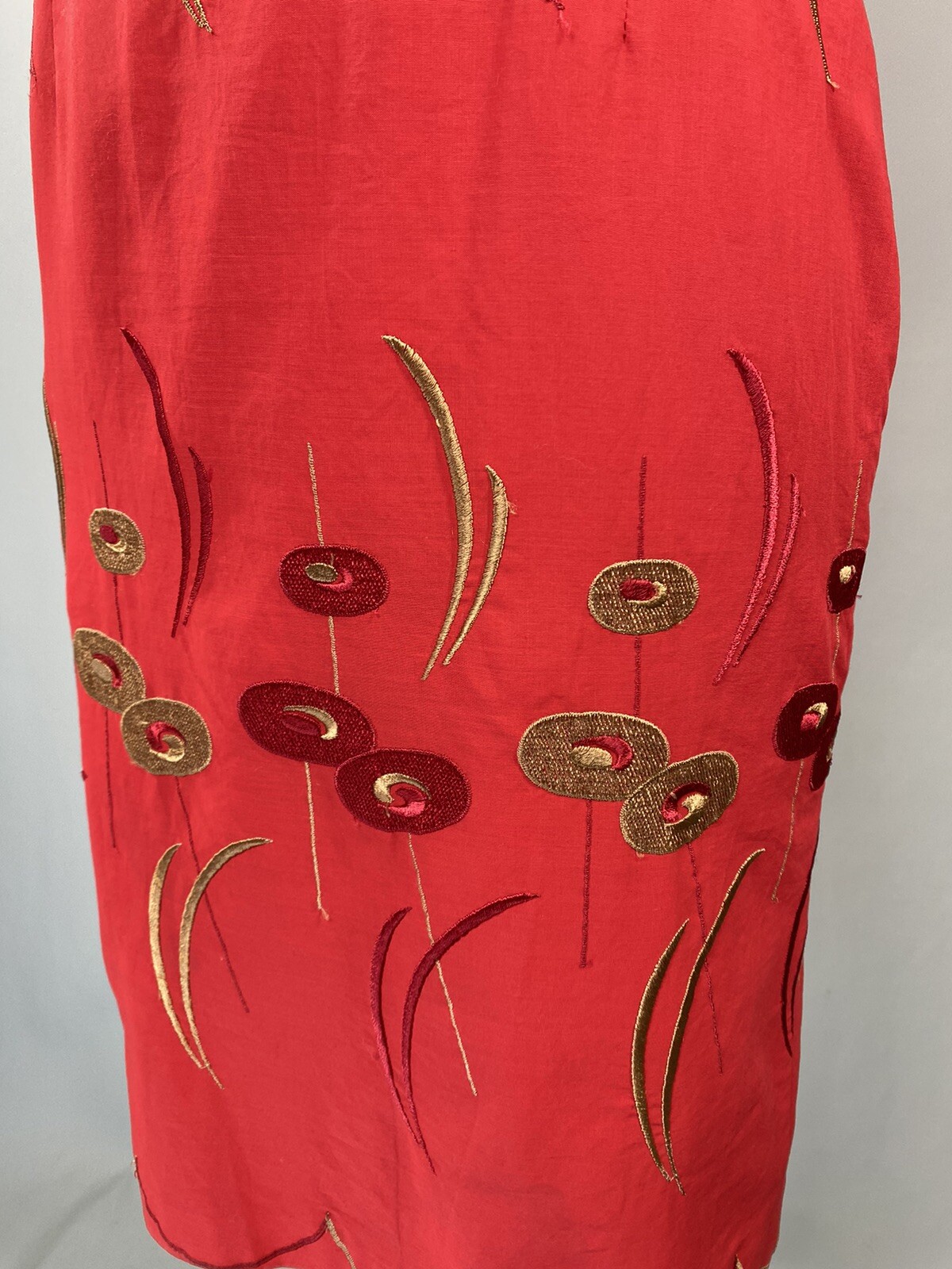 Vintage Dress SIZE SMALL red sheath embroidered 90s 80s Classic