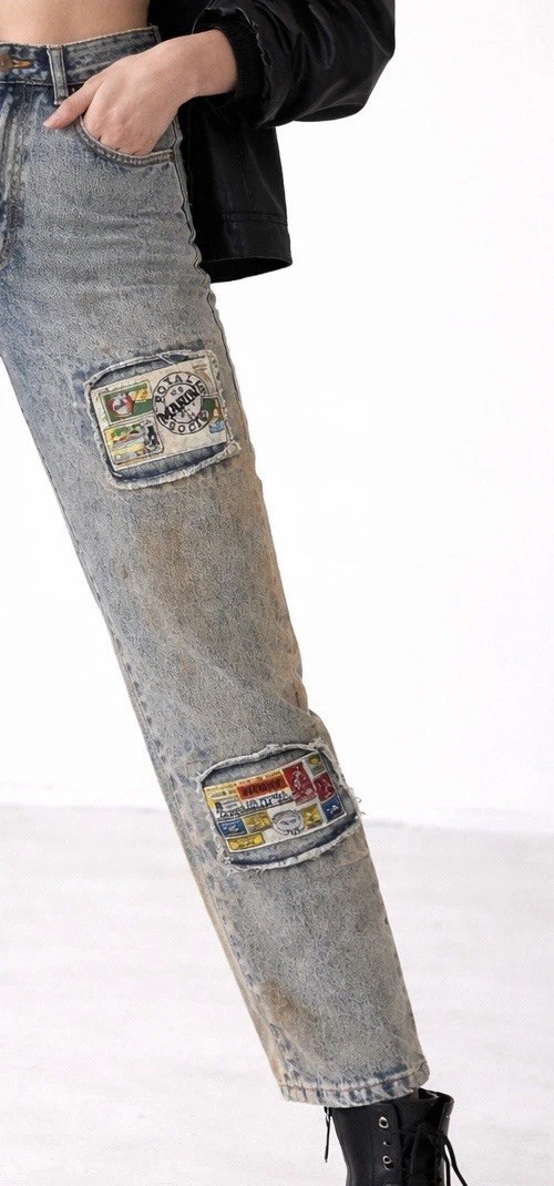 Vtg 80s Acid Wash Grunge Patchwork Jeans Punk Distressed High Waist 27×30