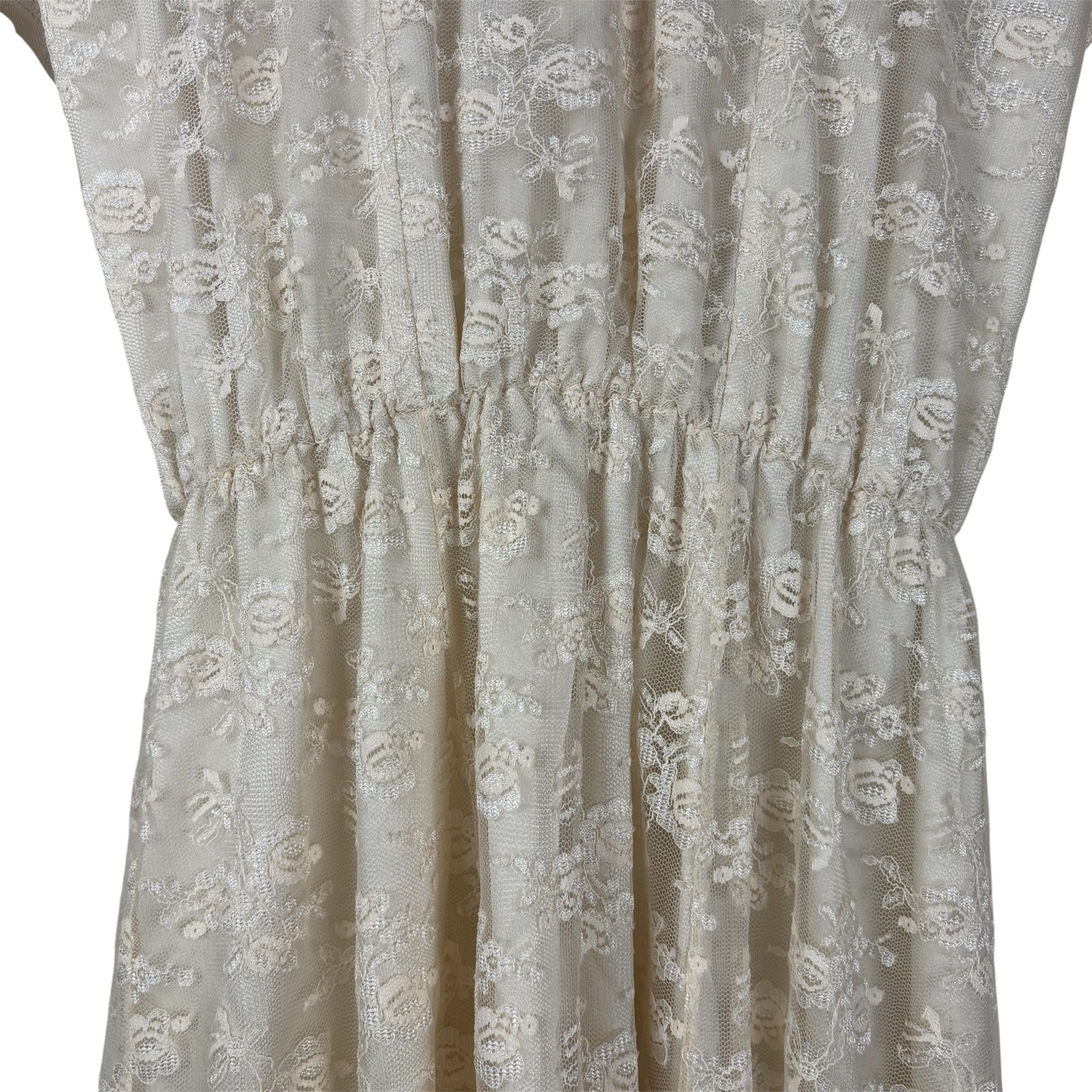 Vintage 1970s Handmade Wedding Dress Ivory Lace Edwardian Revival Cottagecore
