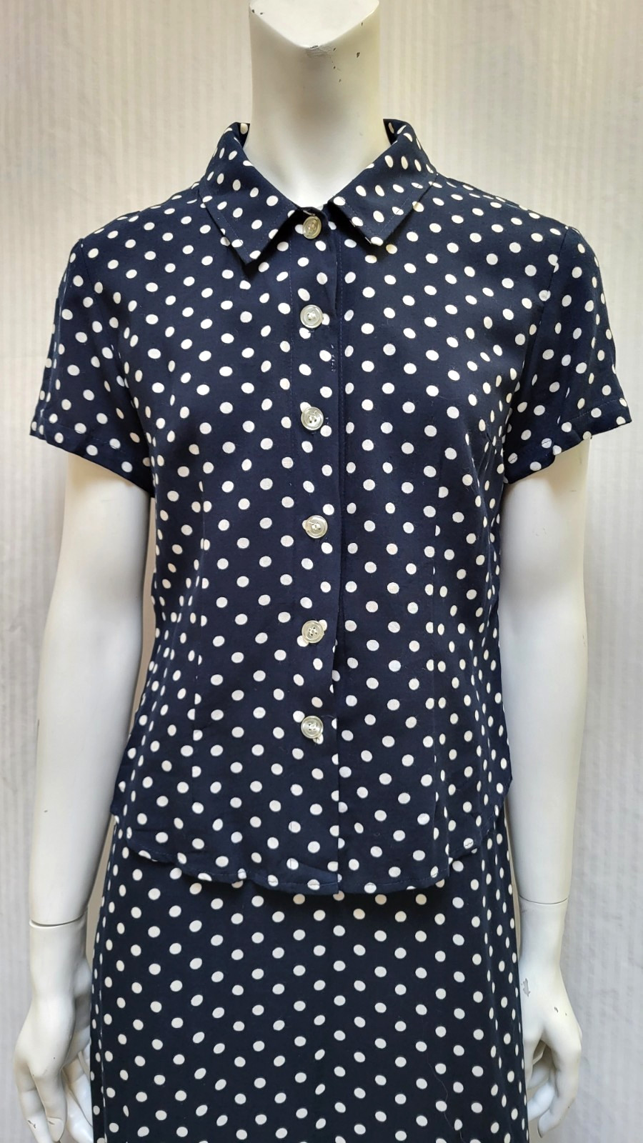 Vintage 2 Piece EXPO Blue Polka Dot Stripe Dress & Top Set – Size S