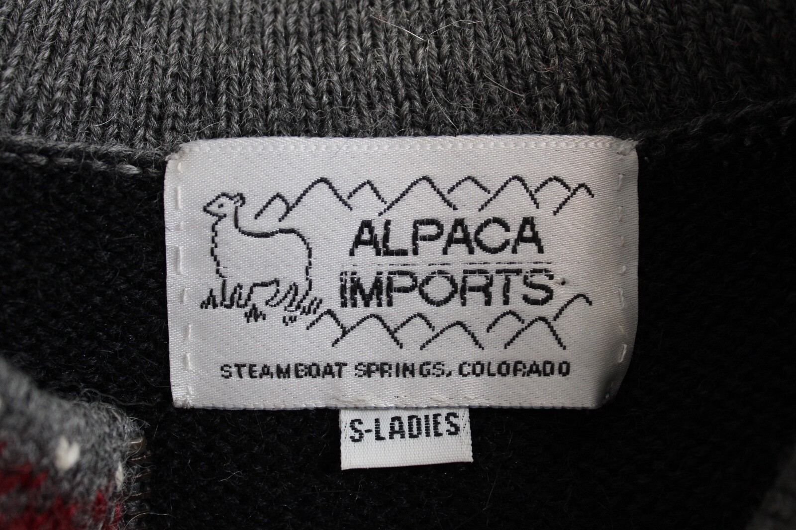 Vtg Alpaca Imports S Black Ivory Fair Isle 1/4 Zip Pullover Sweater Peru Flaws