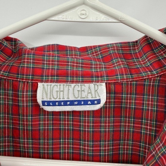 Vtg nightgear sleep wear plaid Shirt Nightgown embroidered cat & mouse
