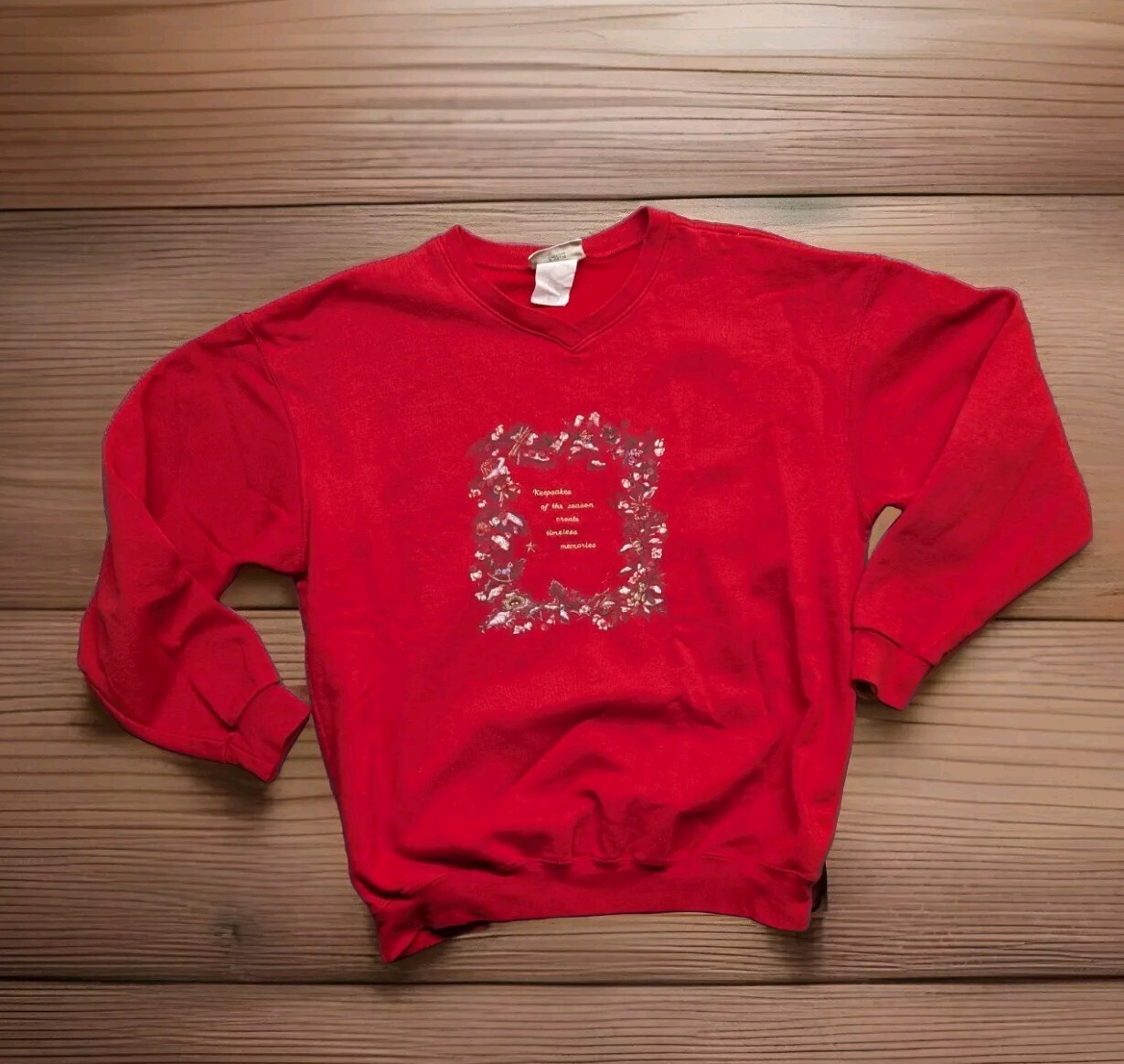 VINTAGE NORTHERN REFLECTIONS RED WOMENS SWEATSHIRT SIZE M WREATH KEEPSAKE