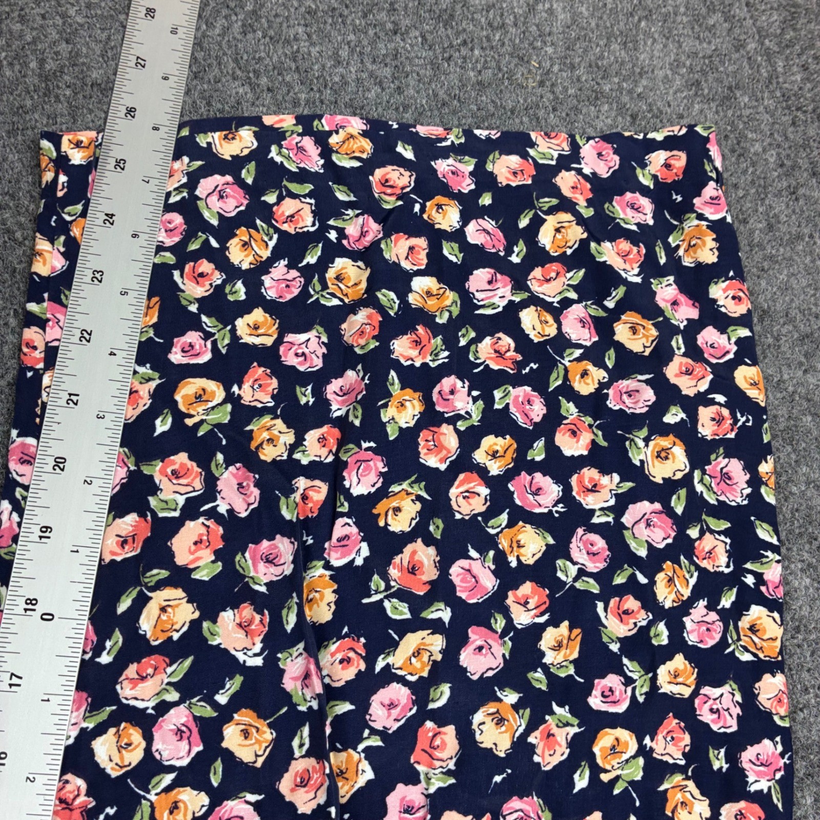 Vintage Wrapper USA Floral Wide Leg Pants Navy Pink Orange Rose Print Medium NWT