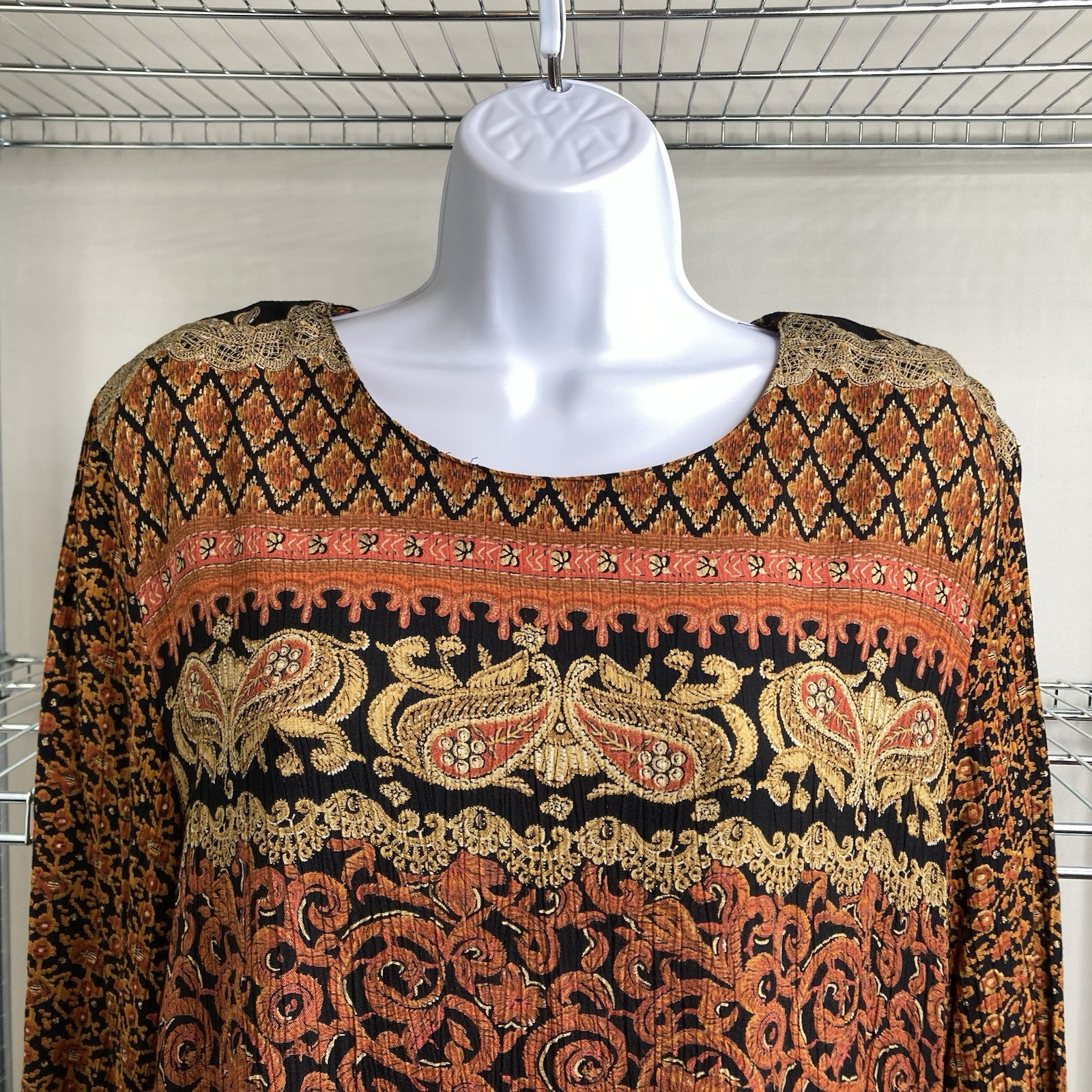 VTG 80s Carole Little Orange Baroque Print Midi Dress 14 Boho Regal Cottagecore