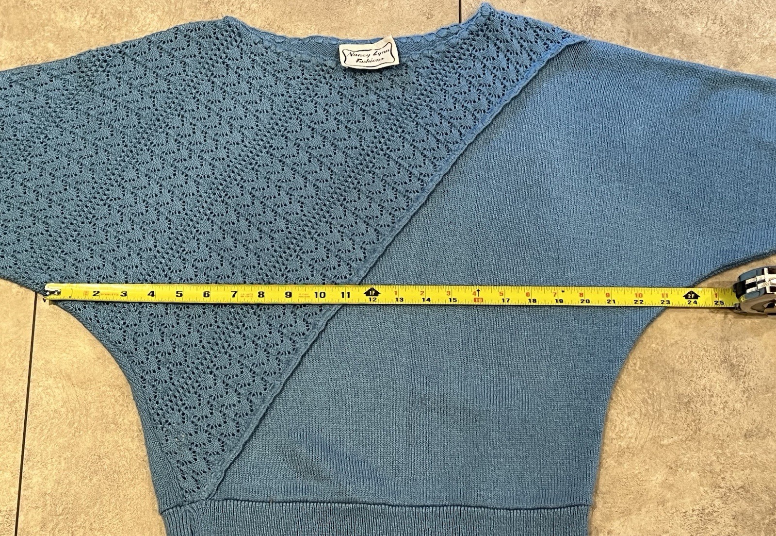 Nancy Lynn Fashions Vintage 80s Pointelle Knit Top/Sweater Size M Dusty Blue