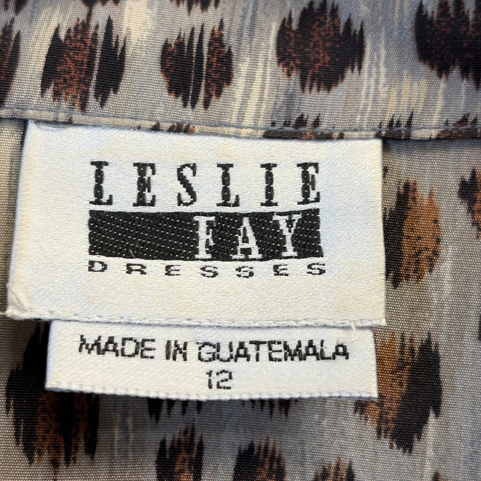 Vintage Leslie Fay 90s Abstract Animal Print Shirt Dress Women Size 12 Mob Wife