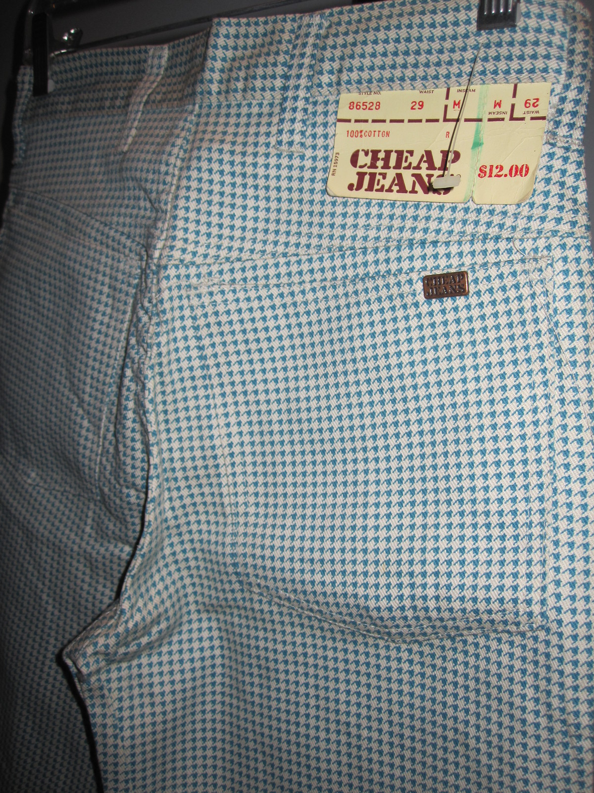 NOS DEADSTOCK VTG 1960S CHEAP JEANS HOUNDSTOOTH BELL BOTTOMS HiPPY BOHO GOGO 29