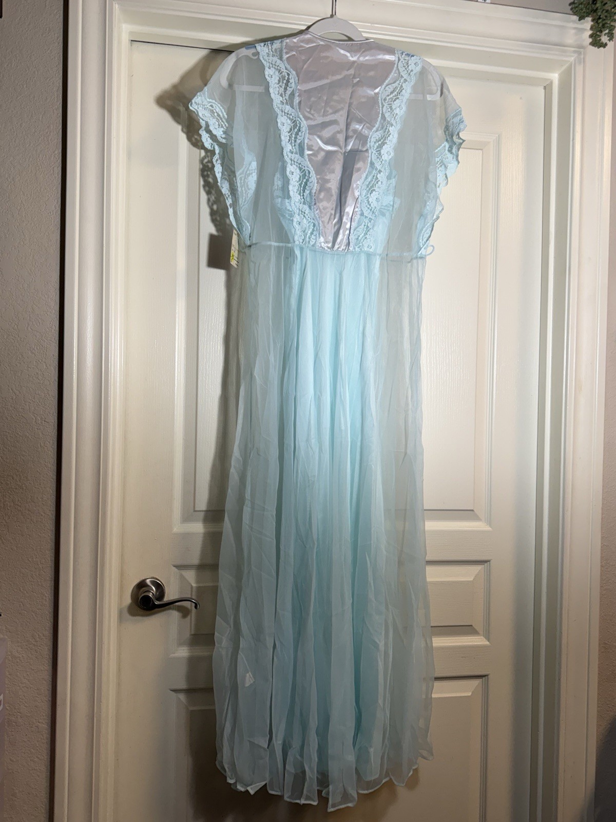 NWT VTG 60s JCPenney Aqua Sheer Peignor Set Sheer Lace Robe & Nightgown NO BELT