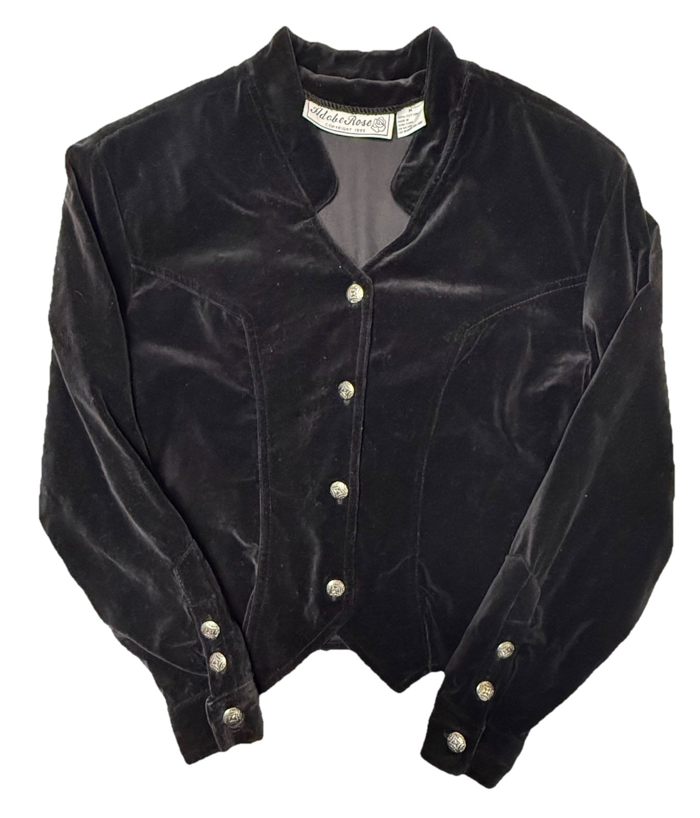 VTG Adobe Rose 1990’s Black Velvet Military Gothic Jacket Vamp M Cropped Fitted