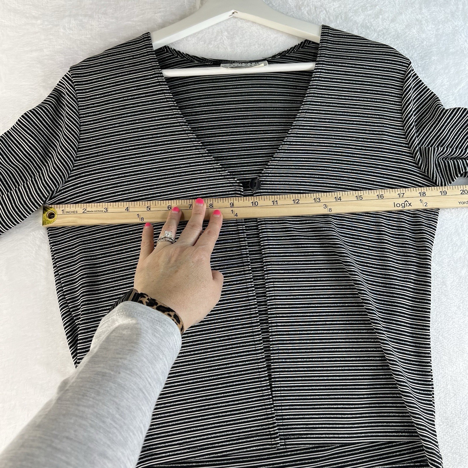 Vintage Y2K 90s Large Cardigan Single Button Metallic Striped Black White USA