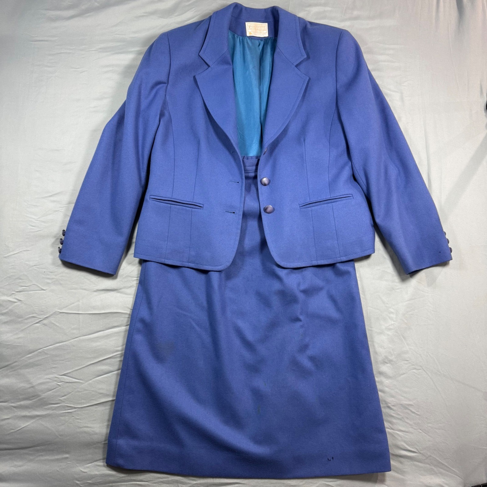 Vintage Pendleton 100% Pure Wool Skirt Suit Set Periwinkle Blue Sz 12 USA Career