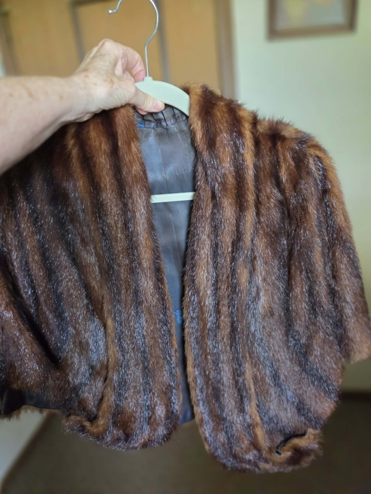 Vintage Real Mink Fur Stole Wrap Cape Dark Brown Mid-Century Hollywood Glamour