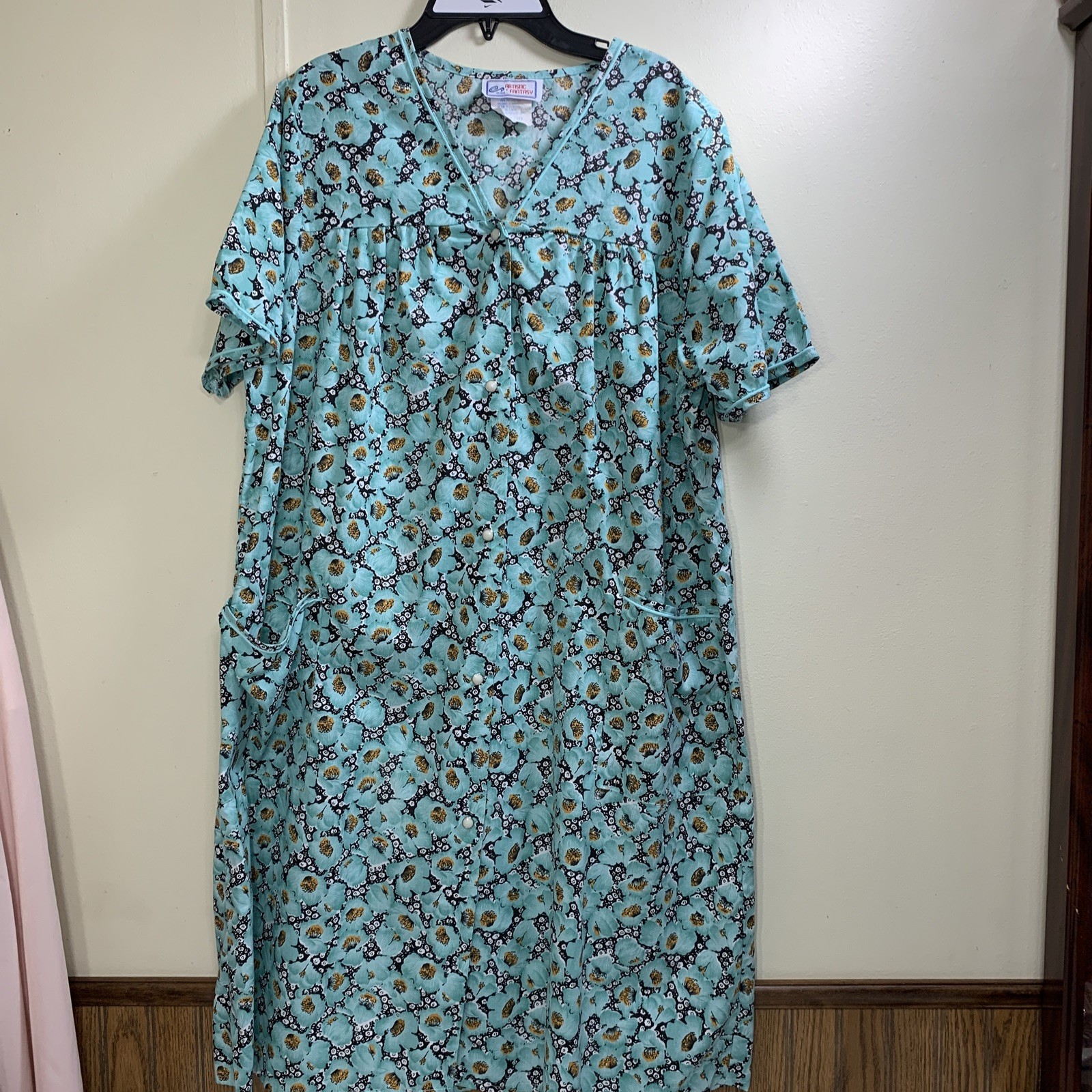 Vintage House Dress Patio Lounger Snap Front Robe Duster Mumu Large Grannycore