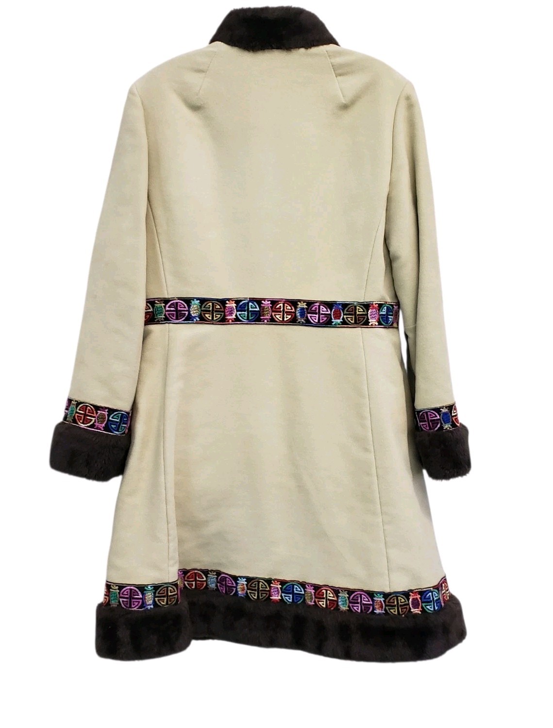 Betty Rose Afghan Style Jacket Coat Faux Fur Embroidered Hippie Boho Size M