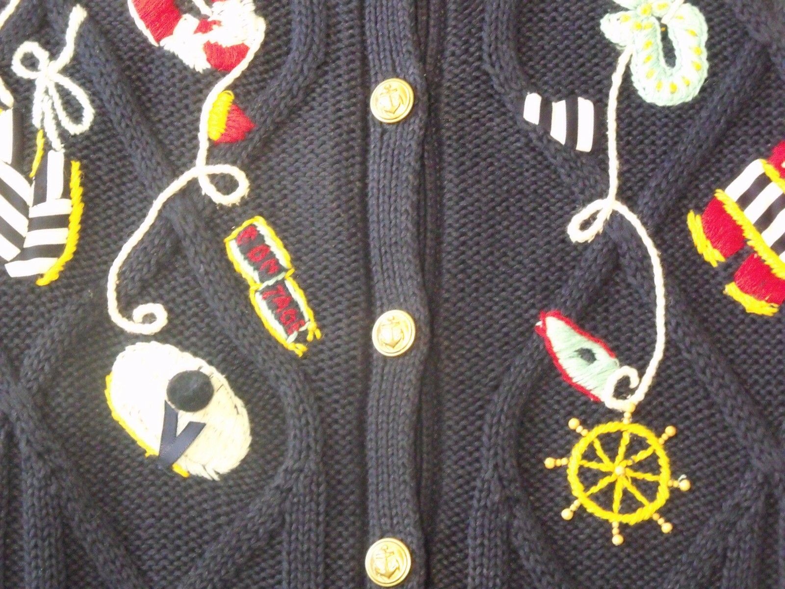 SUSAN BRISTOL L Embroidered Yachting Party Blue Sailing Sweater Vintage New Tags
