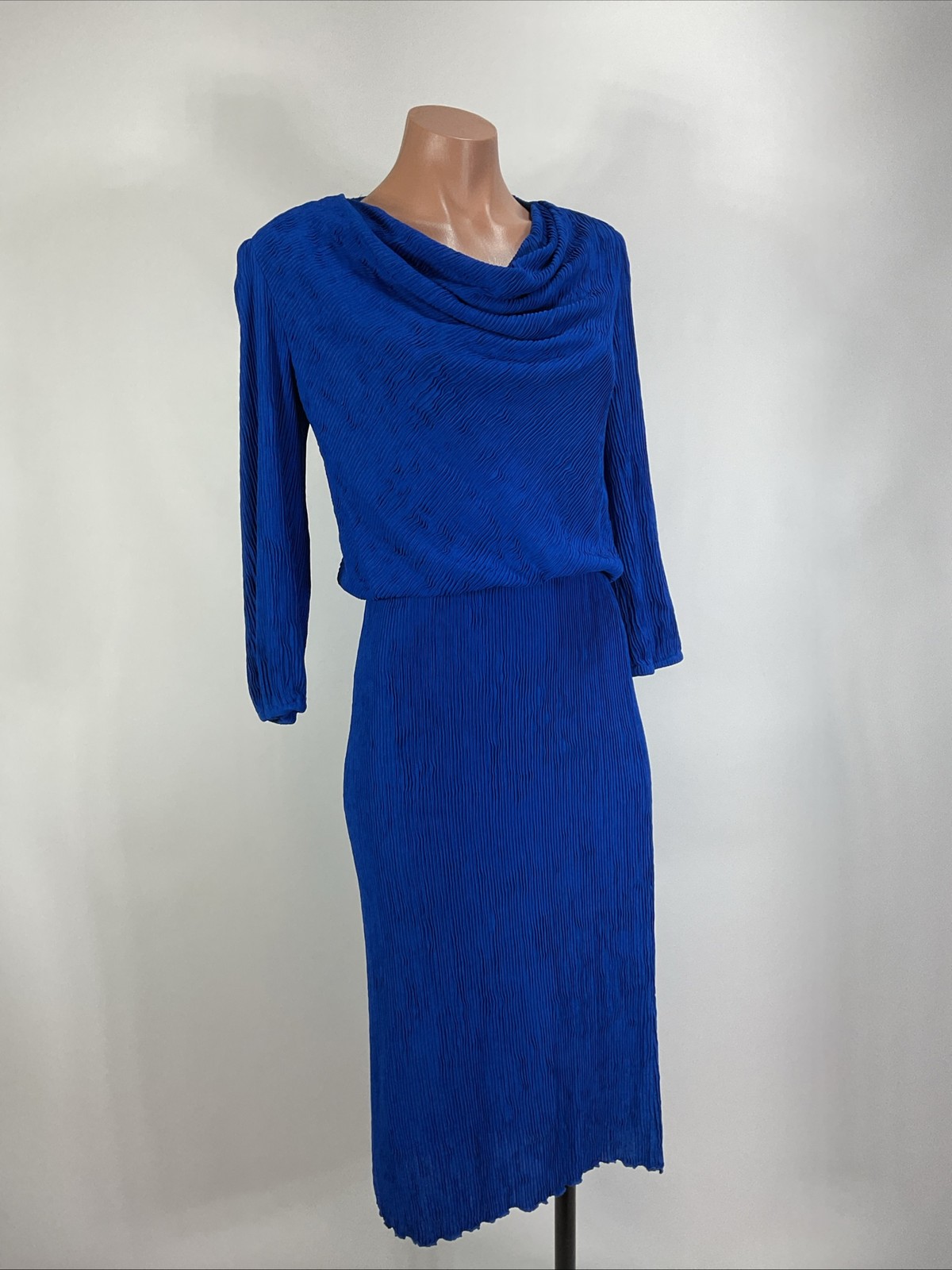 Leslie Fay Vintage Blouson Plisse Pleated Dress Secretary Unionmade 8P Cowl Neck