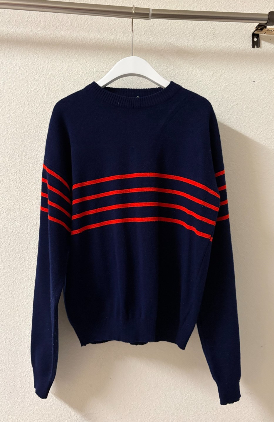 Vintage 80s Trac Way Stripe Sweater Women’s XL Red Navy Pullover Knit Top