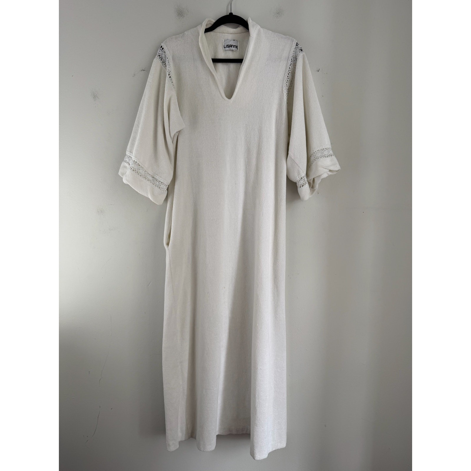 Vintage Lisanne Terry cloth lace detail long sleeve maxi swim cover dress