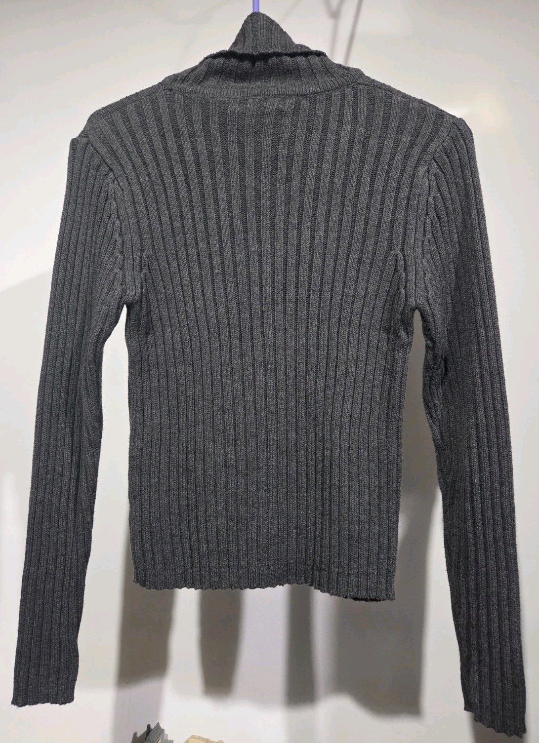 Jamie Scott Turtleneck Sweater Large Grey Womens Rib Knit 100% Cotton