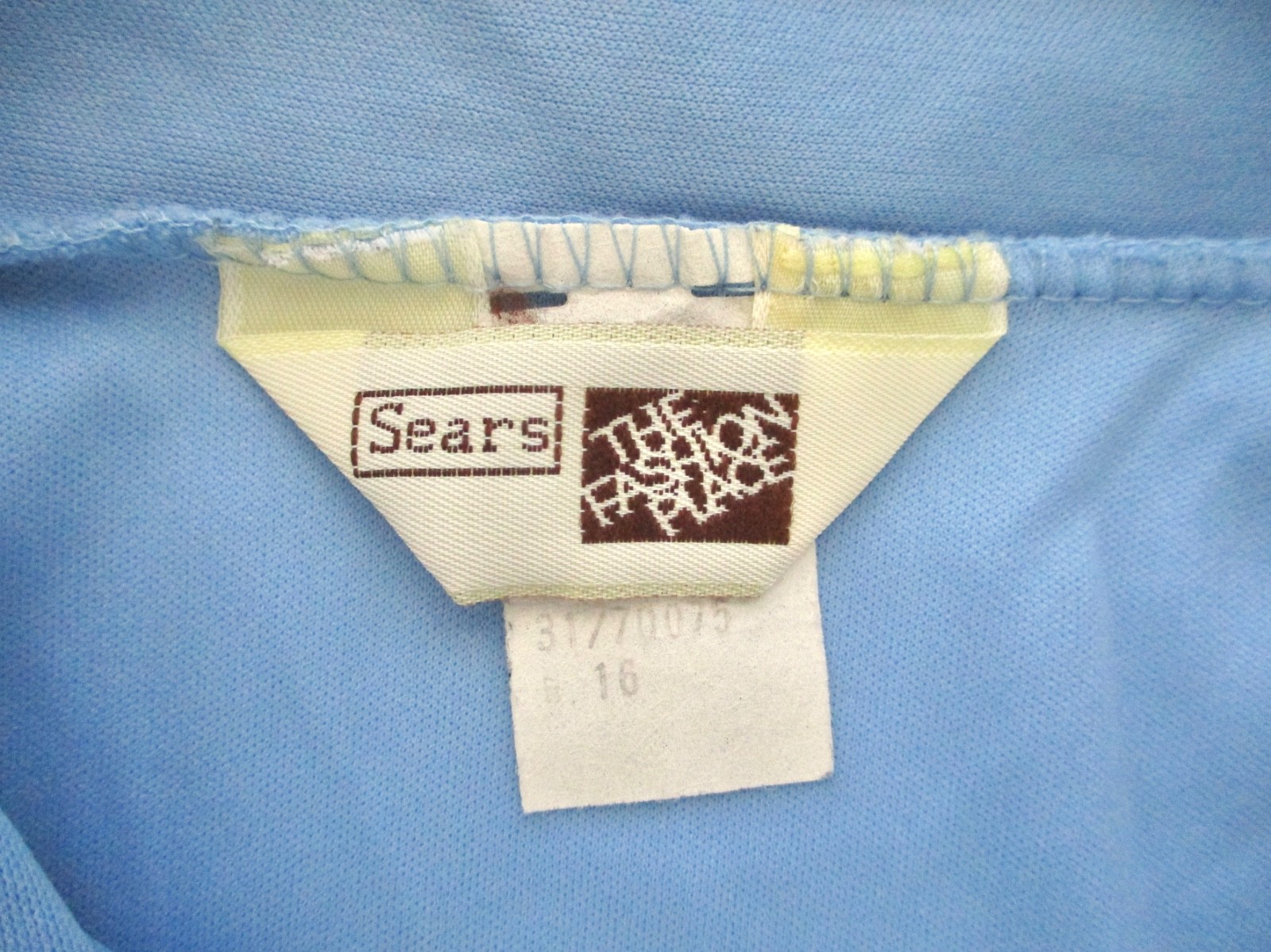 Vtg 70s Sears Cornflower Blue Poly Knit Disco Secretary Dress Hand Pockets 16