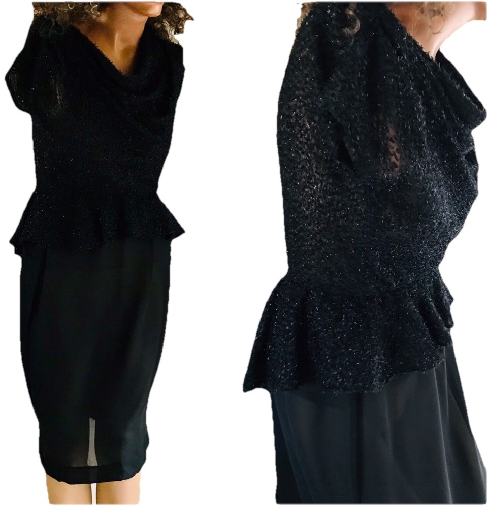 Vintage 40’s via the 70’s Peplum Cowlneck DRESS M