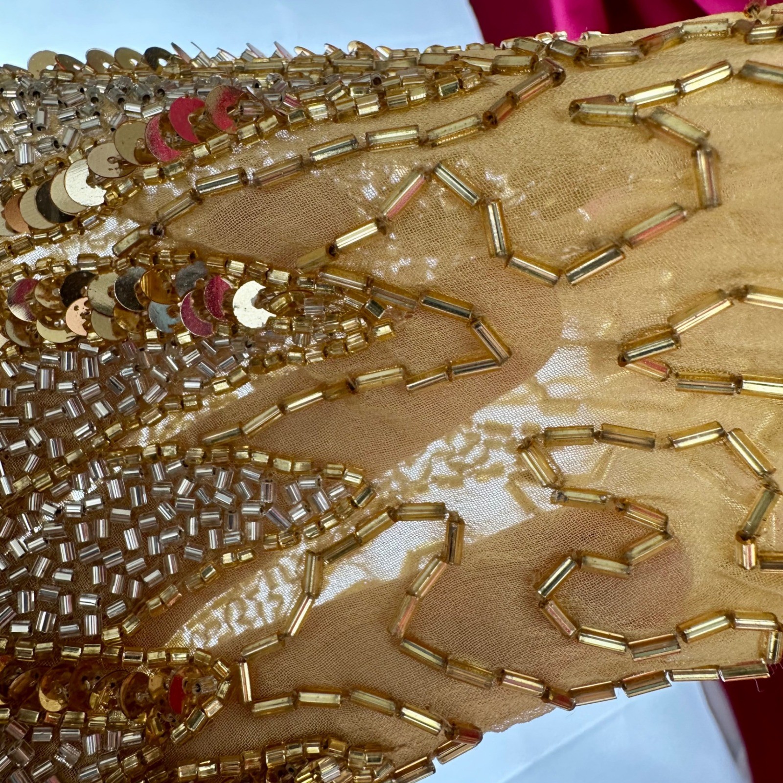 NWT Beaded Sequin Rhinestone Silk Gold Party Midi Dress Oleg Cassini Size 6 NYE
