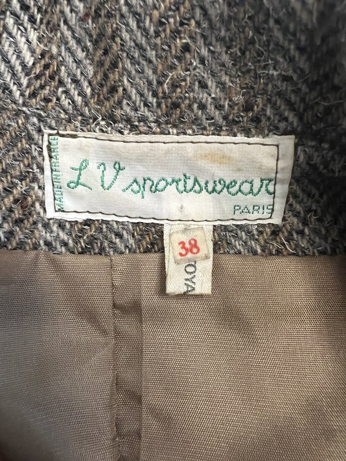 LV Sportswear Vintage Harris Tweed Brown Wool Blazer Jacket 2 Button Women S/M